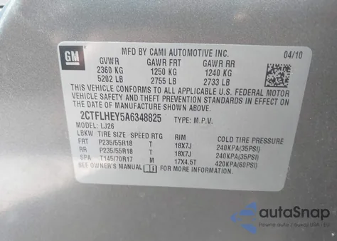 2010 GMC Terrain Slt-2 из США, поврежденный, VIN 2CTFLHEY5A6348825